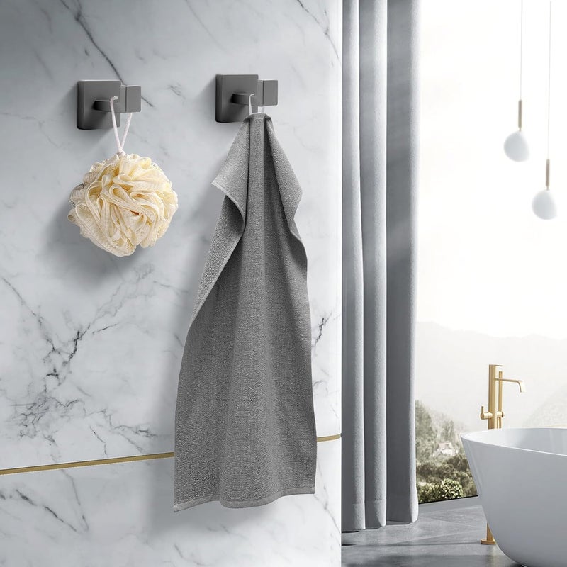 Fenas Heavy Duty Stainless Steel Towel Hooks, Wall Mounted Square Robe Hooks for Bathroom, Kitchen, Bedroom, Hotel 2 Pack Grey - Image 3